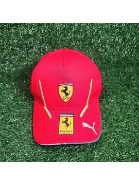 PUMA Scuderia Ferrari F1 Team Cap Red Adjustable Baseball Hat Italian Flag Brim